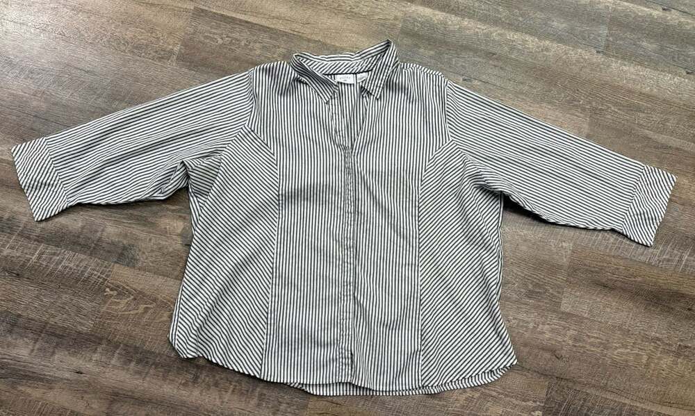 LEE Riders Button Down Shirt 3/4 Sleeve Women's 4X Instantly Slims Black/White
